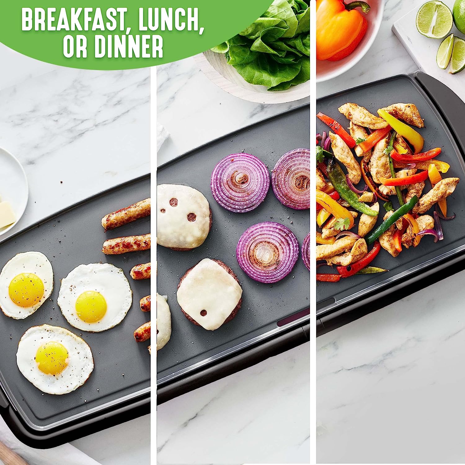 GreenLife 3-in-1 Breakfast Maker Station， Healthy Ceramic Nonstick Dual Griddles for Eggs Meat and Pancakes， 2 Slice Toast Drawer， Easy-to-use Timer， Turquoise - Image 8